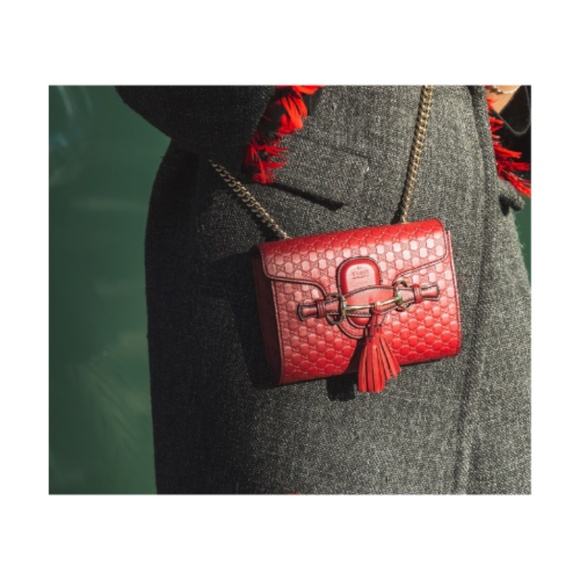 ✨ Gucci Mini Emily Chain Shoulder Bag – Red Microguccissima Leather – Authentic - Picture 2 of 11